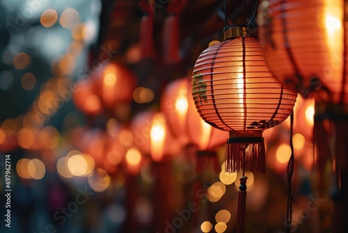 Chinese Lantern Festival at night. Celebration of Chinese New Year festival. Shangyuan Festival. Mid-autumn festival. photo