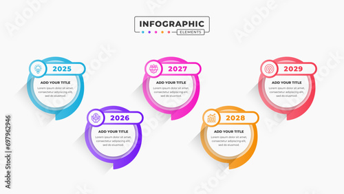 Vector presentation speech bubble timeline infographic design template with 5 steps or options