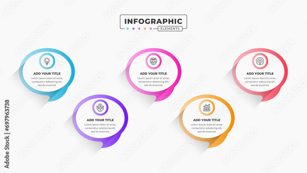 Vector presentation speech bubble infographic design template with 5 steps or options - obrazy, fototapety, plakaty 