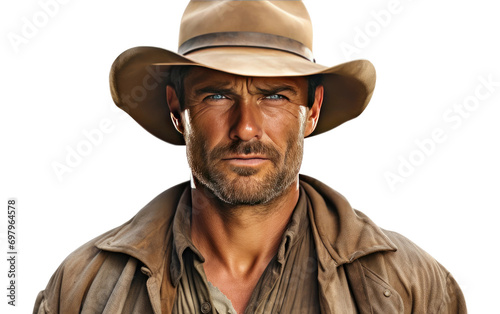 A Realistic Portrait of a Dedicated Farmer Nurturing the Land on White or PNG Transparent Background