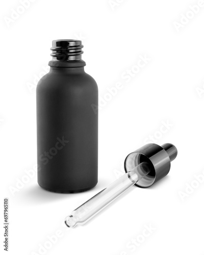 blank packaging black matt glass bottle for cosmetic dropper serum or beauty products design mock-up