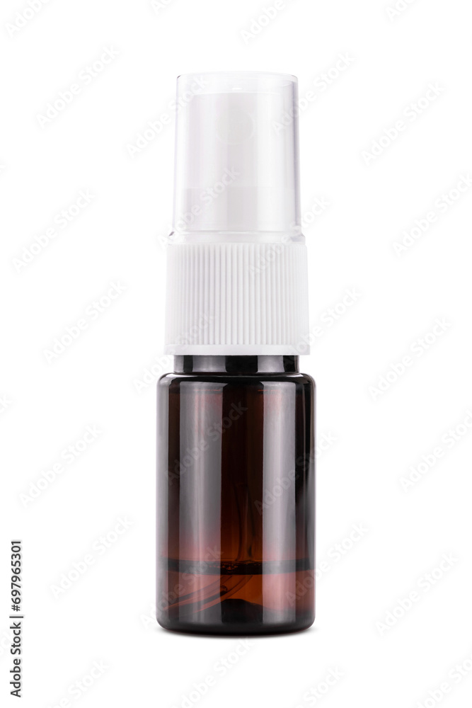 Blank packaging cylindrical brown transparent spray bottle for product design mock-up. Blank packaging cylindrical brown transparent spray bottle for product design mock-up.