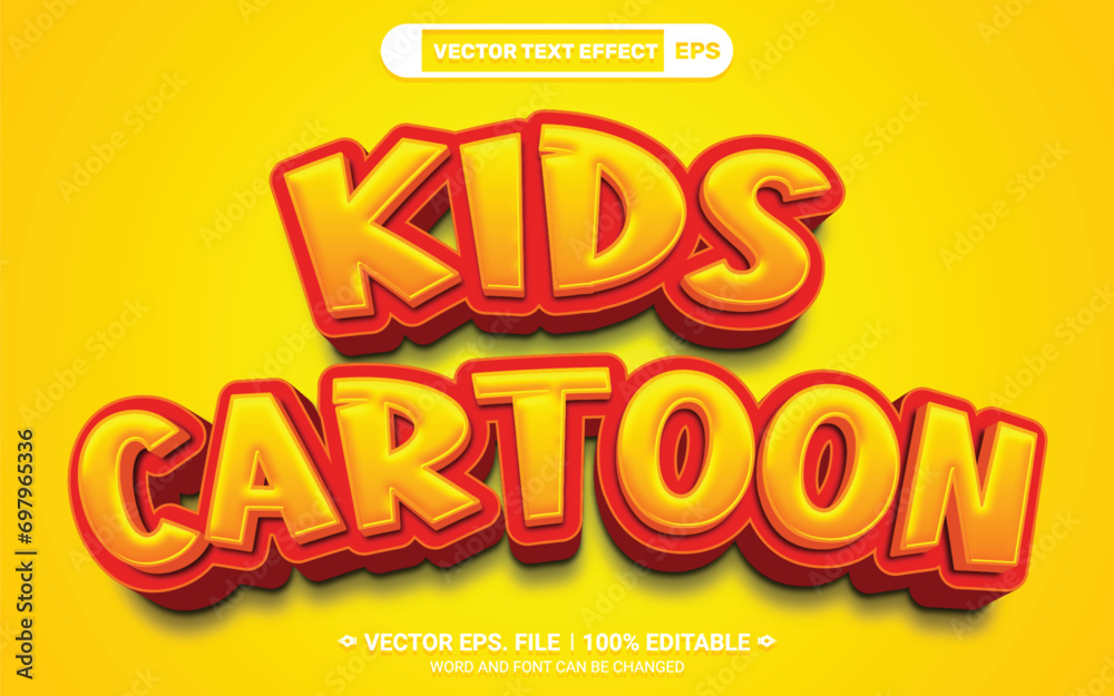 Kids cartoon 3d editable vector text style effect
