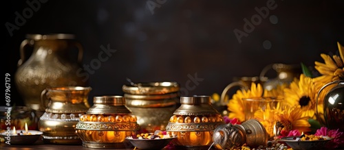 Celebrate Akshaya Tritiya, Laxmi pujan, dhanteras, and decorated kalash. photo