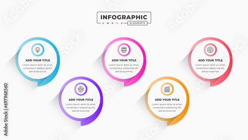 Vector presentation speech bubble infographic design template with 5 steps or options