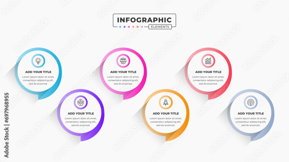 Vector speech bubble infographic design template with icons and six options or steps - obrazy, fototapety, plakaty 