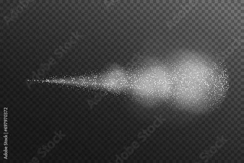 Steam mist water, airy water spray isolated on black transparent background. Vector Realistyc illustration.