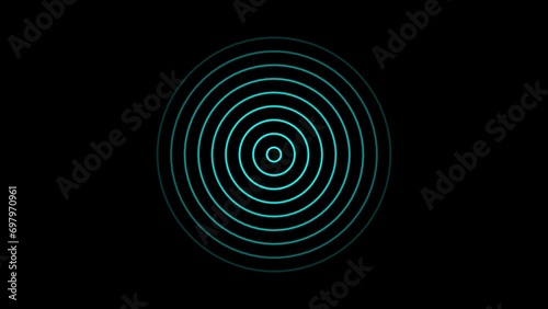 royal blue color radio Waves Signal Illustration. Black background 4k Illustration.