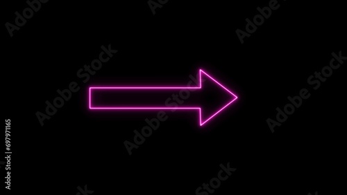 Pink neon light directional arrow line and signal icon Illustration. Black background 4k Illustration. 