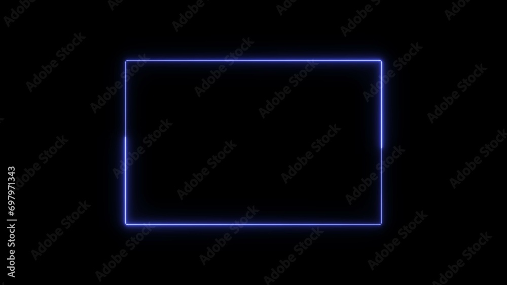 Purple rectangle glowing neon frame Illustration. Black background 4k Illustration.