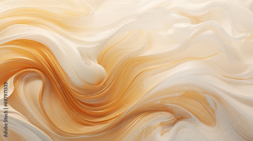 A captivating interplay of white and golden tones, swirling and cascading in an abstract liquid formation that exudes luxury.