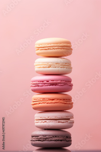 Macaroons stacked on pink background photo