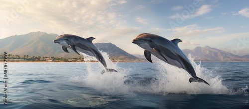 Bottlenose dolphins in Tenerife provide an unforgettable sight as they playfully ride a boat's wake, leaping and splashing in the ocean waves for lucky onlookers. © TheWaterMeloonProjec