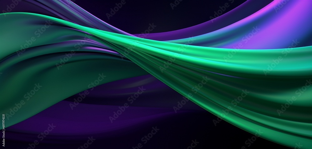 Obraz premium Intriguing gradients of neon lavender and deep forest green converging in an enigmatic dance upon an abstract 3D-rendered canvas