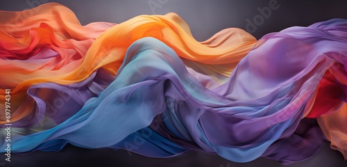 A cascade of abstract color fabric flowing gracefully in an ethereal dance of vibrant hues