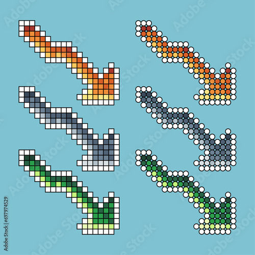 Pixel art stroke sets of graph down icon with variation color item asset. Graph down icon on pixelated style. 8bits perfect for game asset or design asset element for your game design asset © Andra209