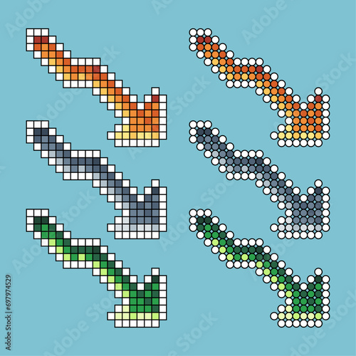 Pixel art stroke sets of graph down icon with variation color item asset. Graph down icon on pixelated style. 8bits perfect for game asset or design asset element for your game design asset