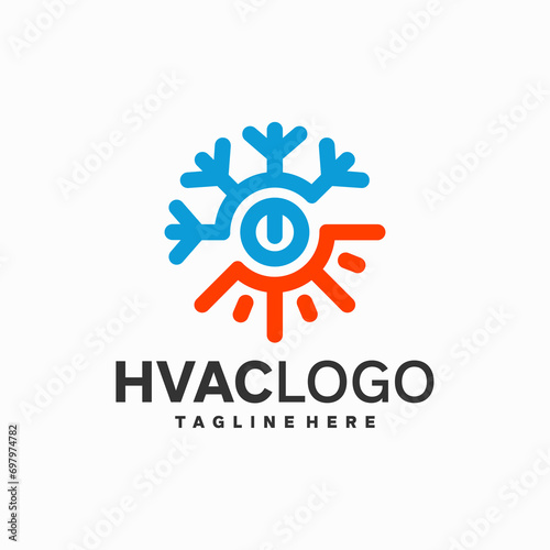 HVAC Logo with cold and hot with power button combination concept, with solid color blue and orange