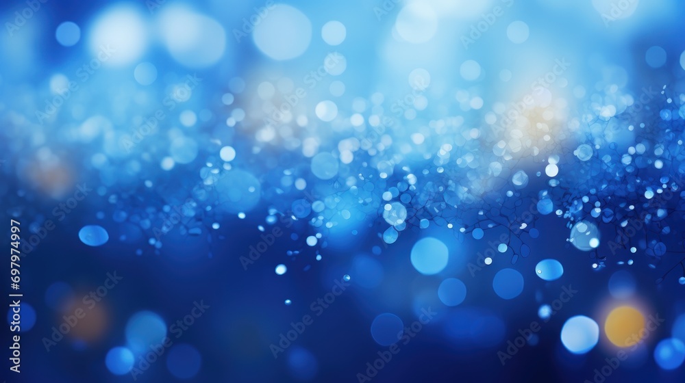 Abstract Blue lights glitters Defocused blurry bokeh background