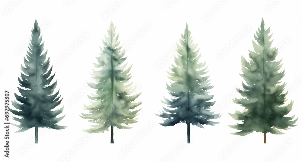 collection set of trees pattern watercolor	