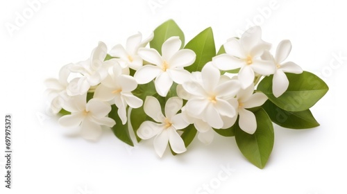 Closeup white jasmine flower on white background. AI generated © atapdesain