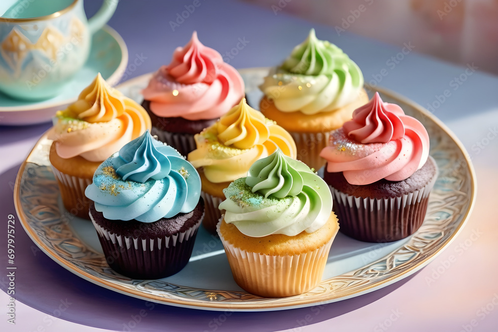 Beautifully decorated cupcakes. Generative AI Beautifully decorated cupcakes. Generative AI