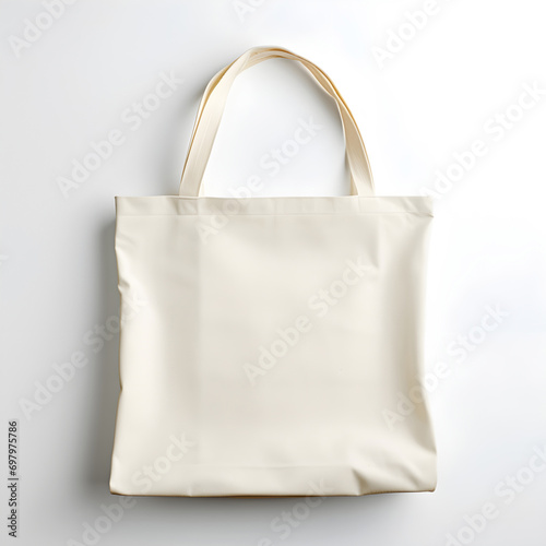 Beige Fashion Canvas Basket Bag Isolated on White Background. Reusable Bag for Groceries and Shopping. Design Template for Mock-up. Front View