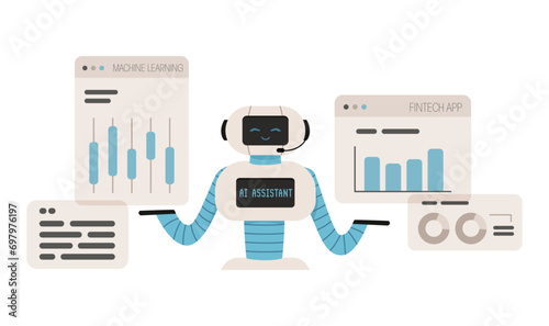 Artificial intelligence virtual assistant robot using in machine learning and fintech app.