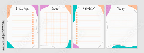 Set of sheets with pattern in trendy color of the 2024 peach fuzz. To do list, note, memo, checklist. Vector illustration for agenda, planners, notebooks, cards and other stationery. Layout A5 photo