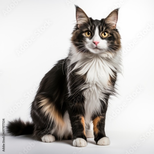 Black White Crossbreed Cat Standing Isolated On White Background, Illustrations Images