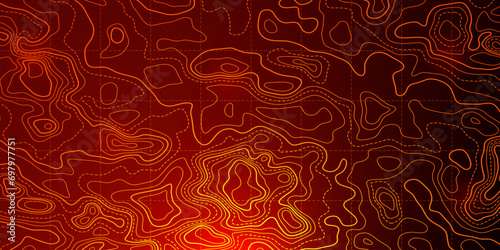 Ocean bottom topographic line map curvy wave isolines vector illustration.
