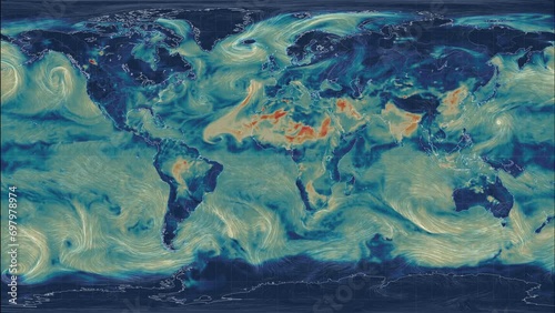 PM2.5 Impact on Earth's Weather: Visualizing PM2.5 Levels and Atmospheric Circulation Patterns on Earth photo