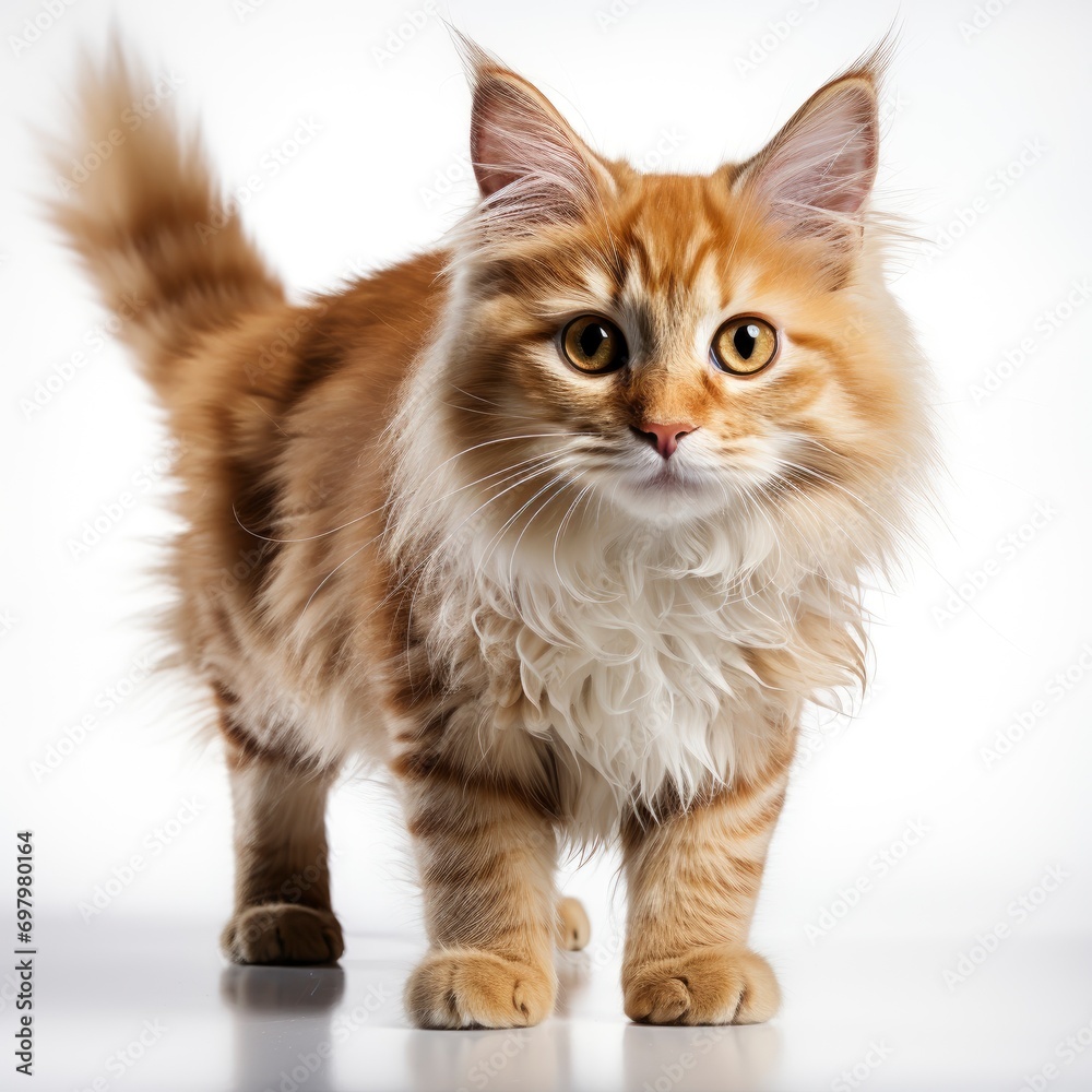 Cute Cat Walk On White Background, Illustrations Images