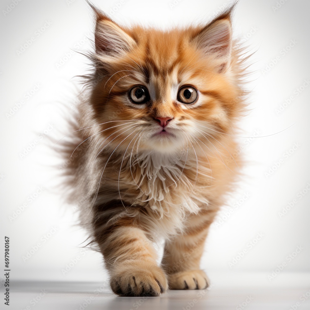 Cute Cat Walk On White Background, Illustrations Images