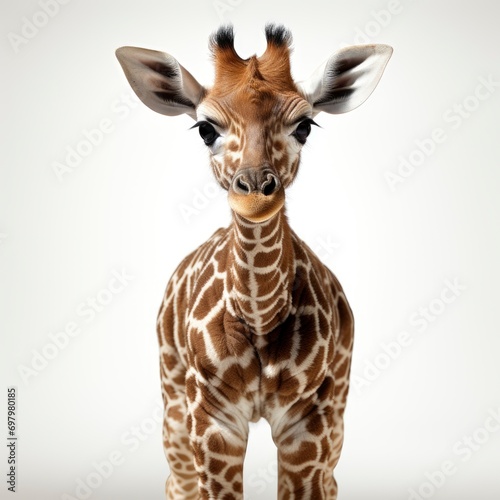 Cute Curiosity Giraffe On White Background, Illustrations Images