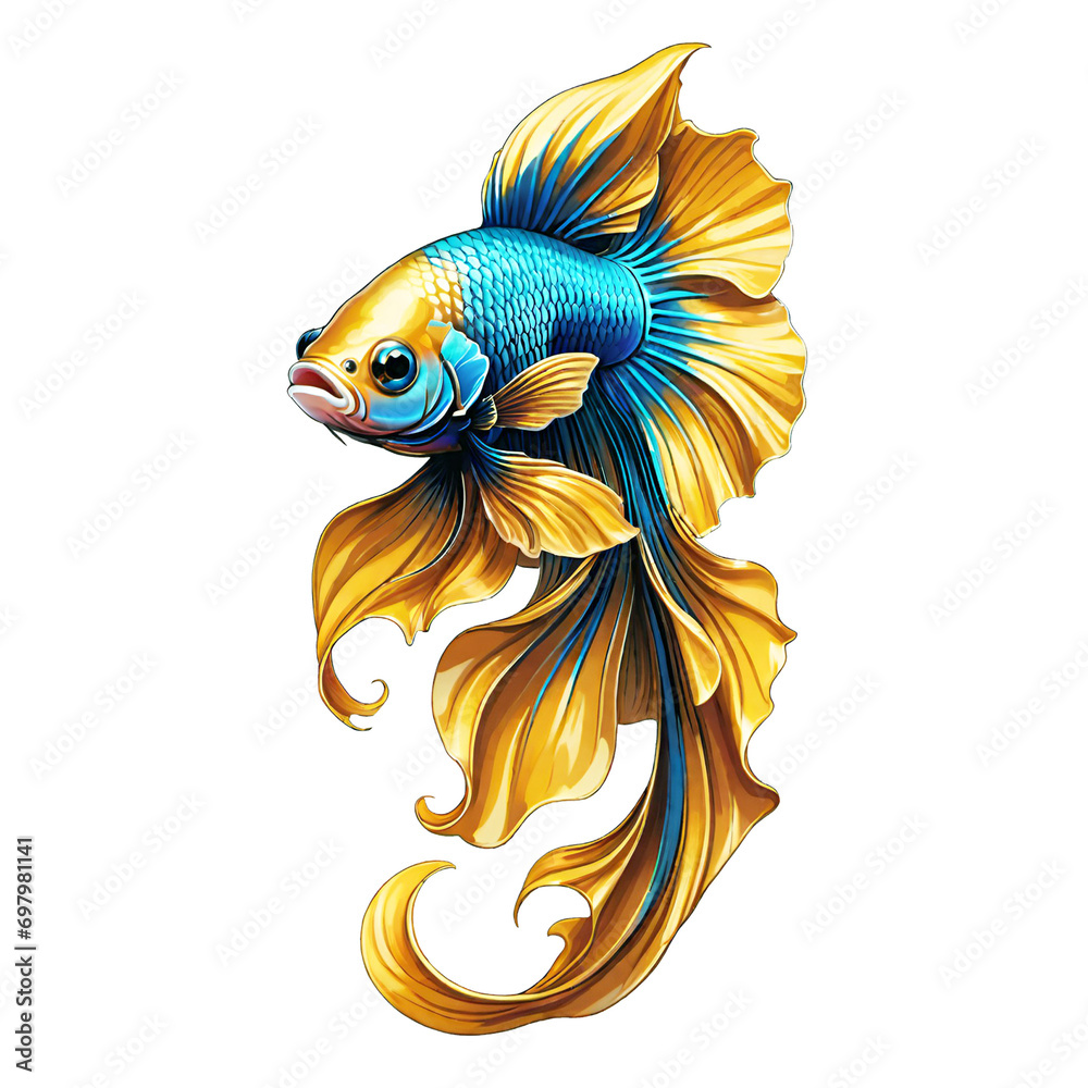 Obraz premium Betta fish blue gold color design illustration on a transparent background