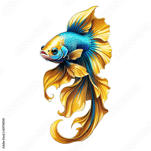 Betta fish blue gold color design illustration on a transparent background © Fitrah