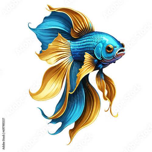 Betta fish blue gold color design illustration on a transparent background © Fitrah