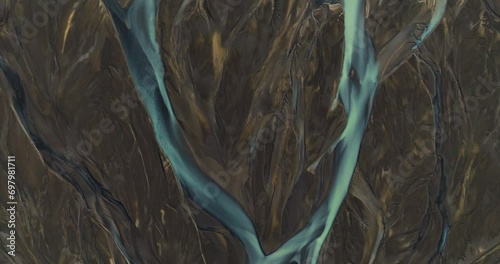 Landscape Of Kálfafell River Braids In Iceland - Aerial Top Down photo