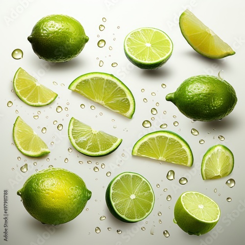 Flying Lime Slices Collection On White Background  Illustrations Images