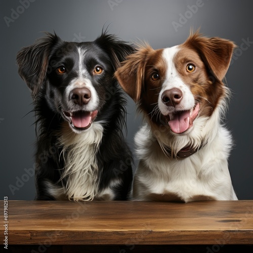 Funny Portrait Dogs On White Table On White Background, Illustrations Images