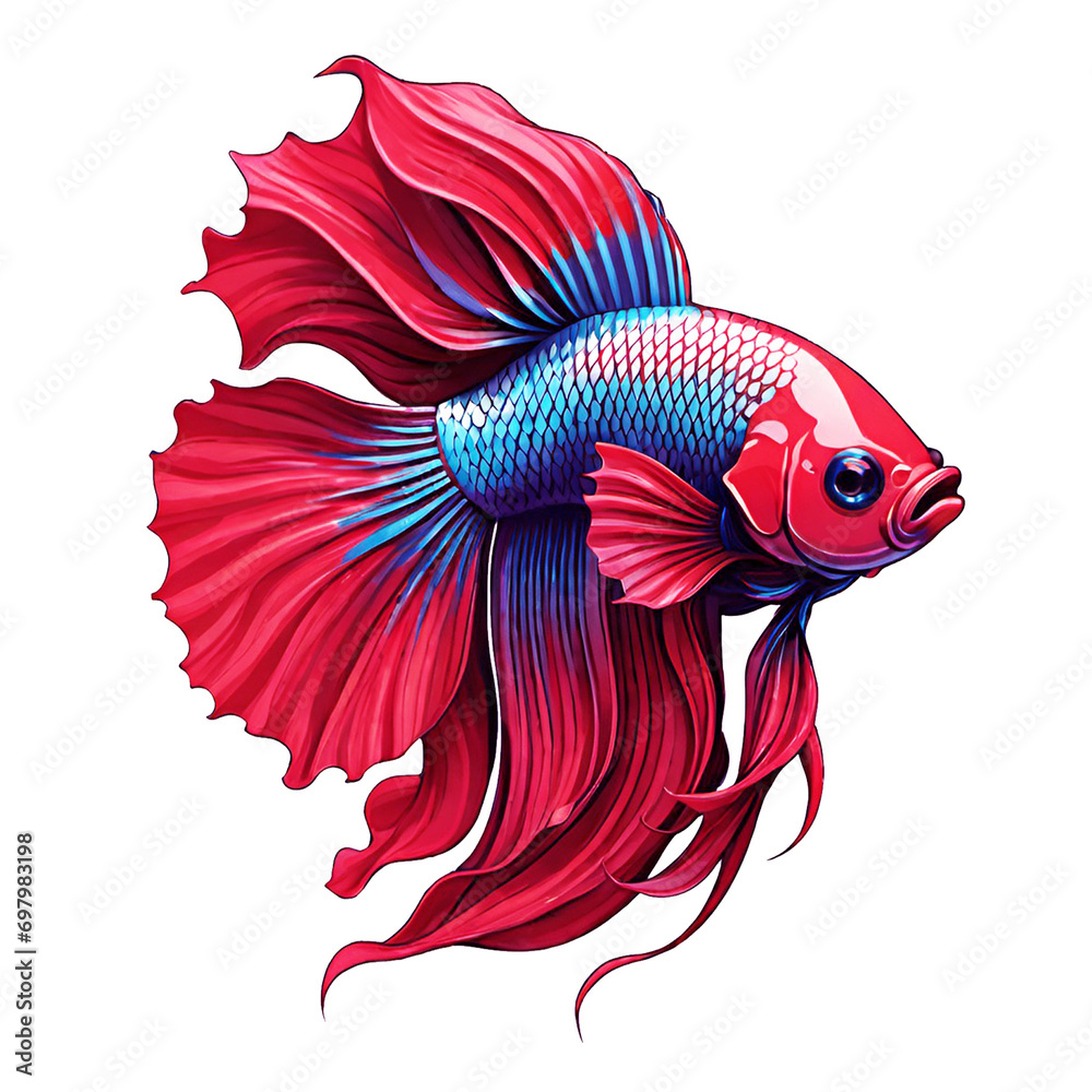 Fototapeta premium Betta fish blue red color design illustration on a transparent background