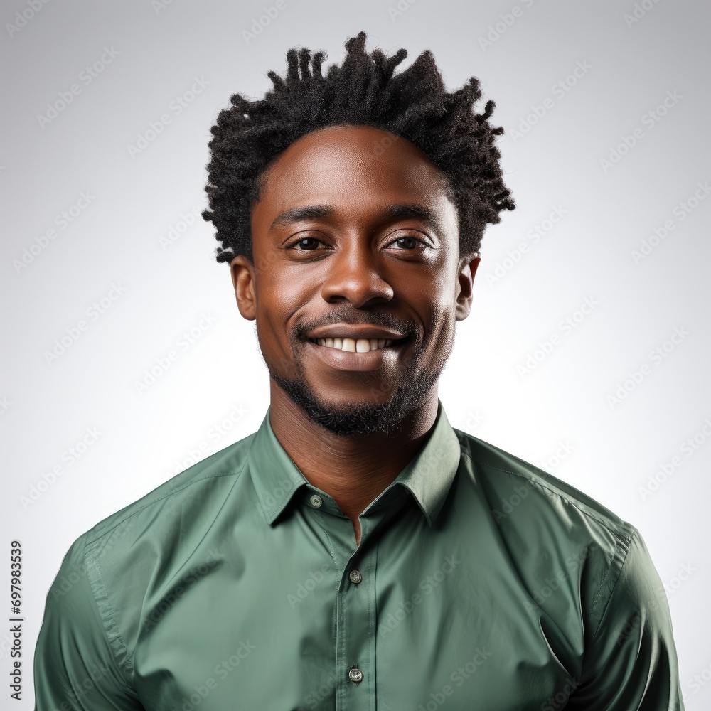 Fototapeta premium Happy African American Man Wearing Shirt On White Background, Illustrations Images