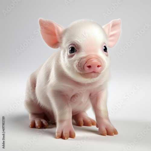Happy Smiling Baby Pig On White Background, Illustrations Images