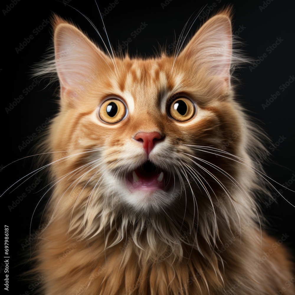 Portrait Licking Ginger Cat Looking Camera On White Background, Illustrations Images