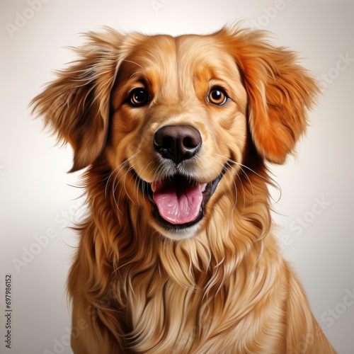 Portrait Cute Golden Retriever Dog Sitting On White Background, Illustrations Images