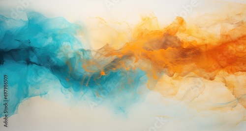 abstract colorful painting with turquoise and orange colors, in the style of ebru sidar, atmospheric clouds, uhd image, desertwave, abstraction-création, cai guo-qiang, serene visuals photo