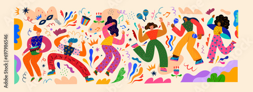 Vector illustration with dancing people. Design for Brazil Carnival. 