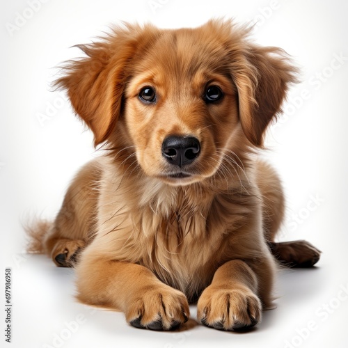 Puppy Golden Retriever 3 Months Old On White Background, Illustrations Images