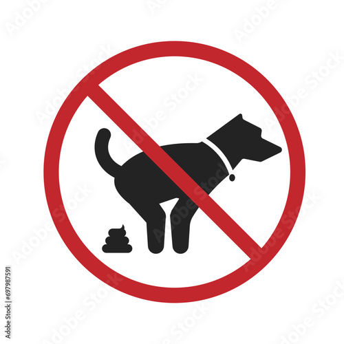 Isolated pictogram sign of pets not allowed to poo clean park, please scoop your dog poop in red round prohibition crossed out